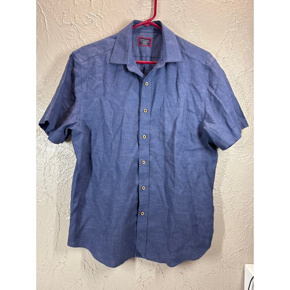 UNTUCKit Cameron Navy SS Mens Navy Blue Linen Short Sleeve Button Shirt Medium
